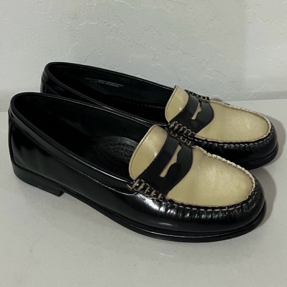 GH Bass Whitney Weejuns Black & Ivory Leather Two Toned Penny Loafers Size 8.5
